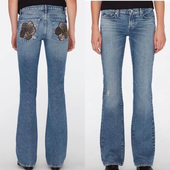 7 For All Mankind Marigold Bootcut Jeans w/ Embellished Flower Size 27 NWT - Picture 1 of 12